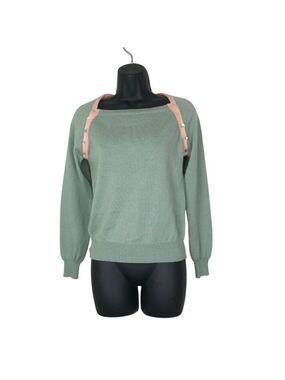 Paul & Joe Light Weight 100% Wool Boat Neck Sweater Green & Peach Size 2
